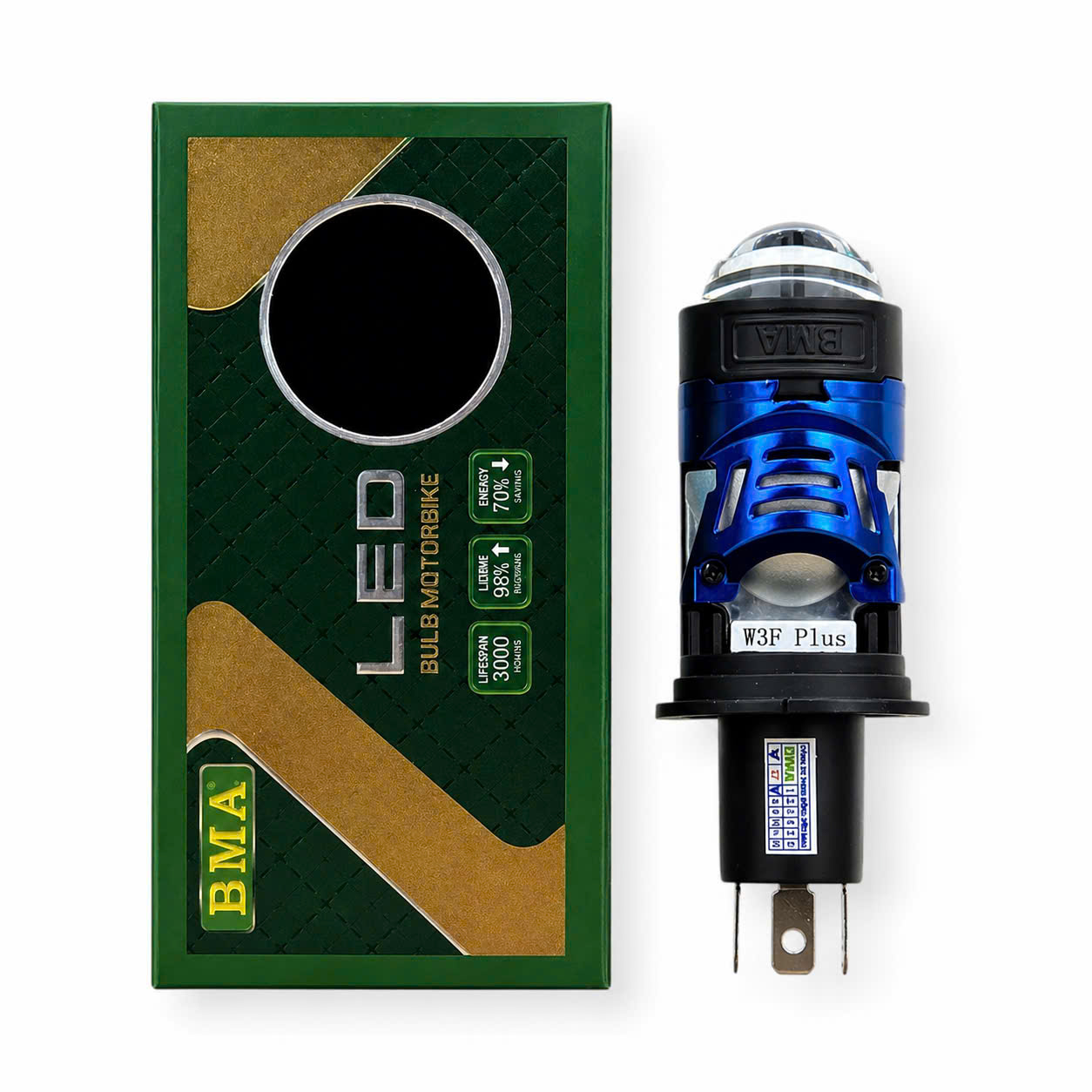 BÓNG LED BMA W3F PLUS - H4 45W BI CẦU  QUẠT TẢN KÍNH XANH