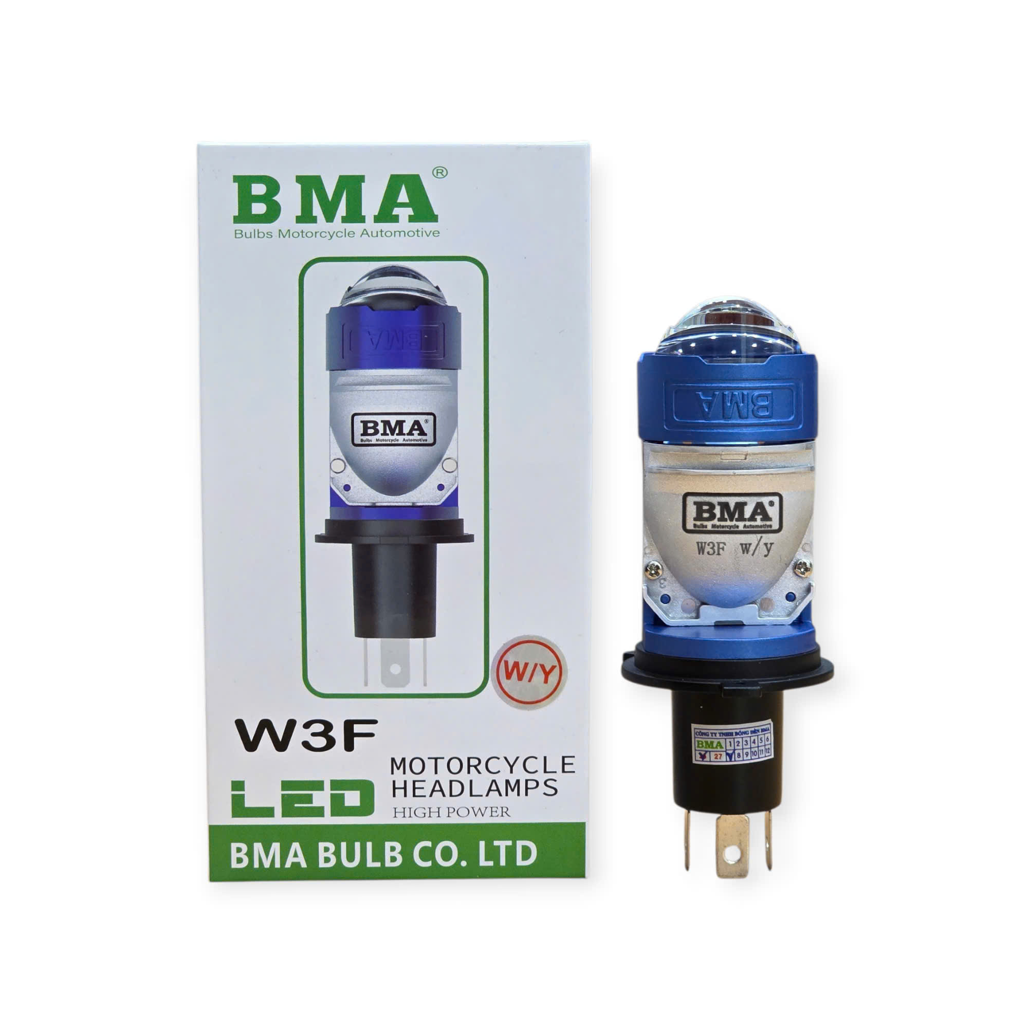 BÓNG LED BMA W3F - H4 40W BI CẦU  QUẠT TẢN KÍNH XANH W/Y (100C/T)