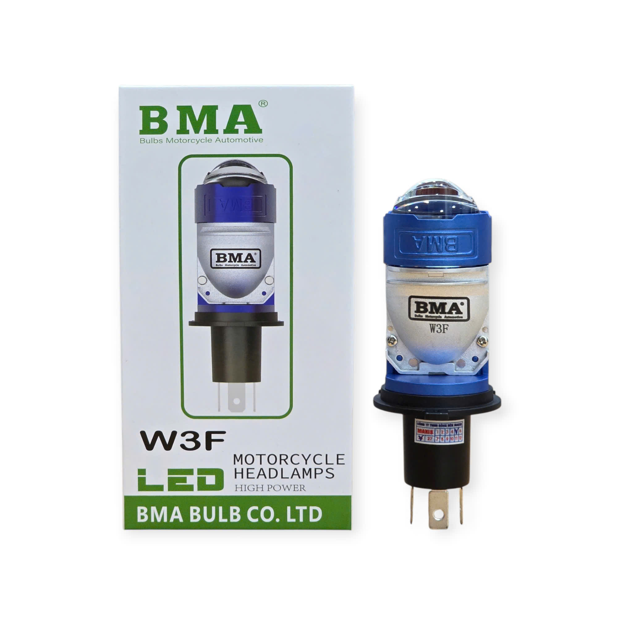 BÓNG LED BMA W3F - H4 40W BI CẦU QUẠT TẢN KÍNH XANH W/W (100C/T)