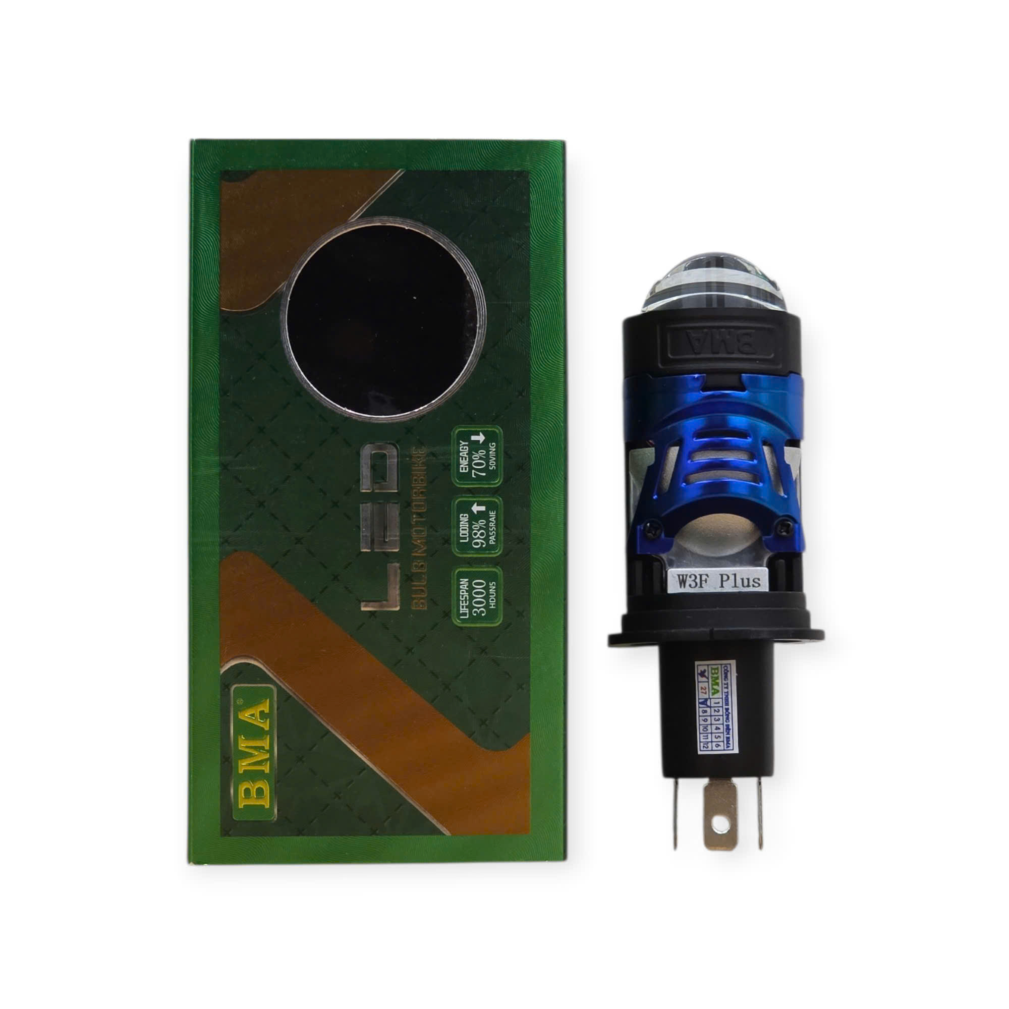 BÓNG LED BMA W3F PLUS H4 BI CẦU QUẠT TẢN NHIỆT (100C/1T)